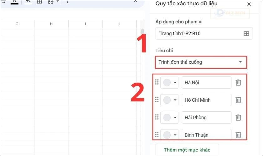 Bạn thêm giá trị để tạo drop list