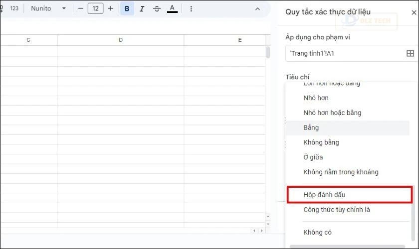Chọn Hộp đánh dấu trong Tiêu chí