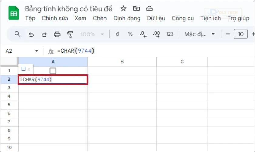 Cách tạo ô tick bằng hàm CHAR