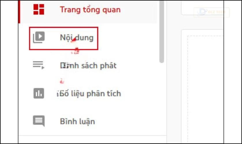 Tại thanh bên trái, chọn Nội dung