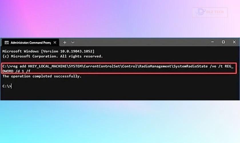 Nhập lệnh để bật chế độ máy bay