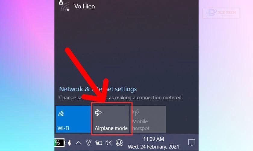 Tắt chế độ máy bay bằng thanh công cụ Taskbar