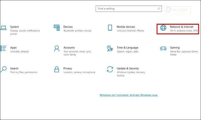 Chọn Network & Internet