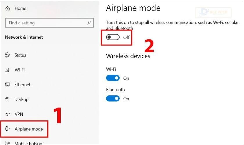 Tắt chế độ máy bay trên Windows 7