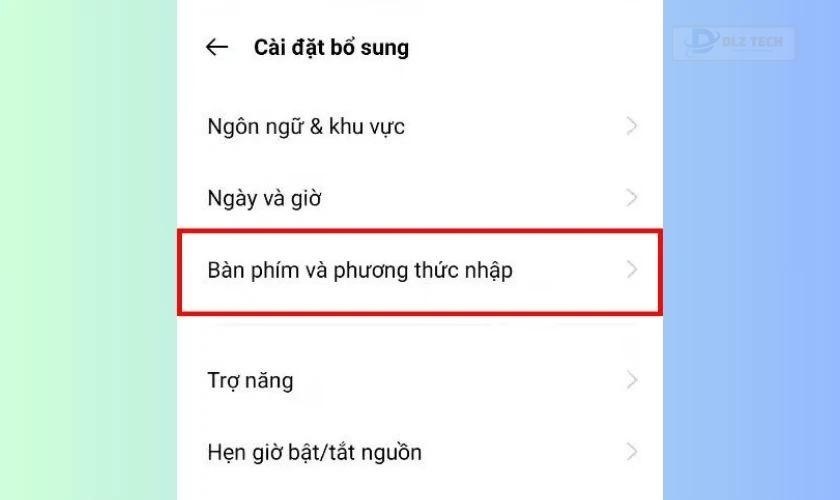 Chọn vào Bàn phím và phương thức nhập