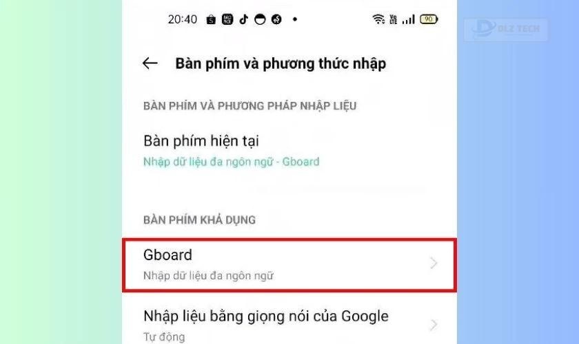 Chọn vào mục Gboard