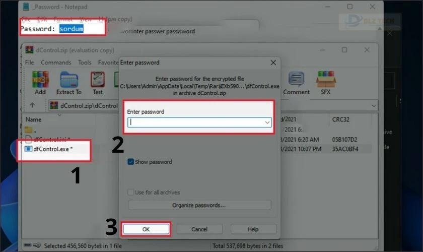 Nhập mật khẩu sordum và nhấn OK để tiếp tục