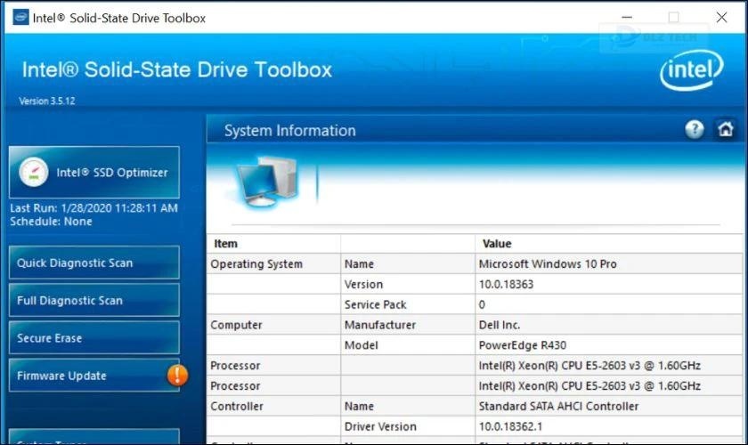 Phần mềm Intel Solid State Drive Toolbox