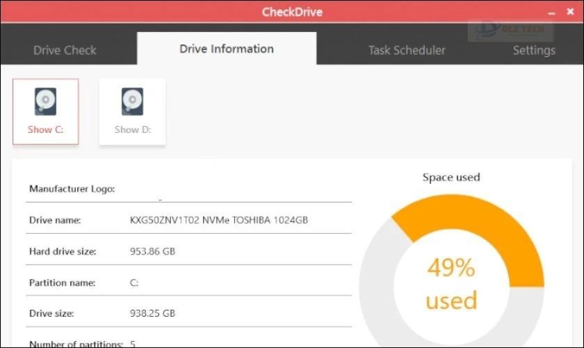 CheckDrive là phần mềm miễn phí hỗ trợ việc kiểm tra và sửa lỗi ổ cứng SSD