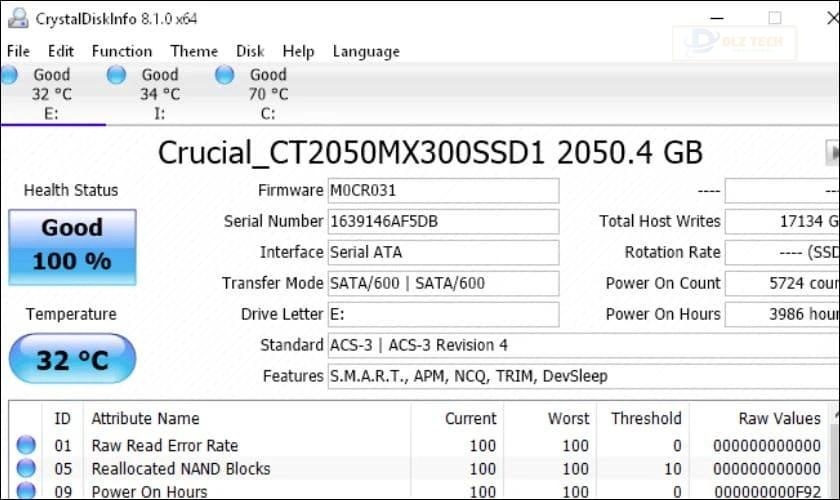 Phần mềm đánh giá sức khỏe ổ cứng Crystal Disk Info