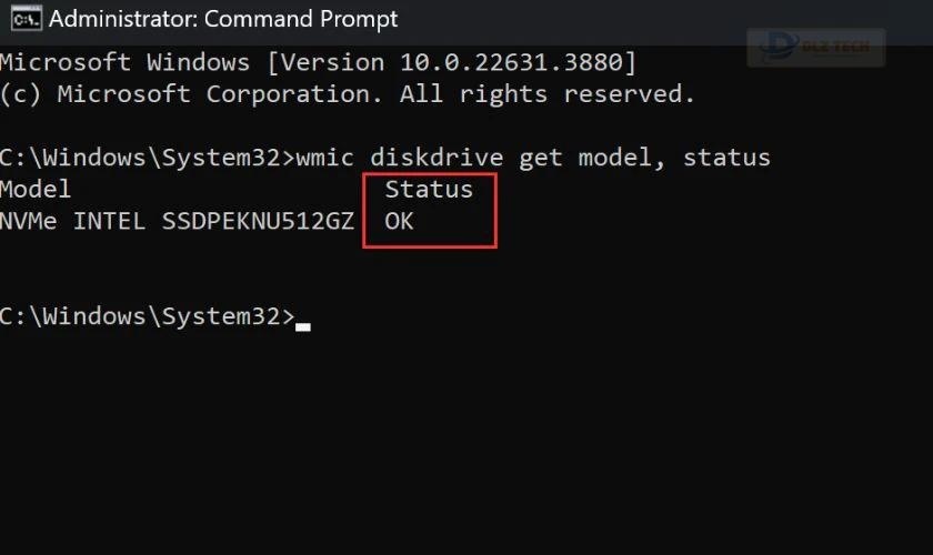 Cách test ổ cứng laptop cũ bằng lệnh WMIC trong CMD