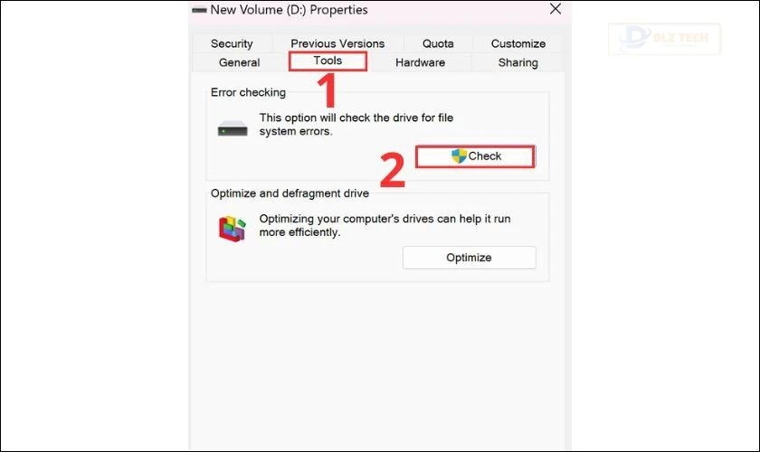 Chuyển sang tab Tools và nhấp vào nút Check