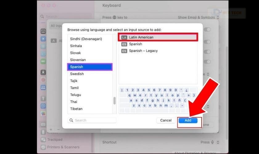 Chọn ngôn ngữ bạn muốn thêm và nhấn Add