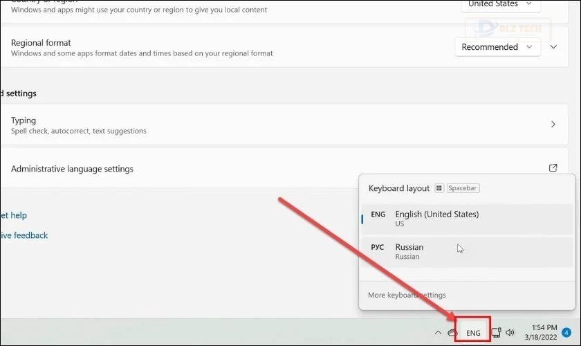 Tìm kiếm và thay đổi ngôn ngữ tại taskbar dưới