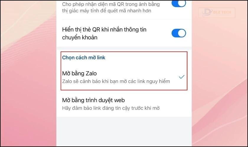 Tick vào Mở bằng Zalo