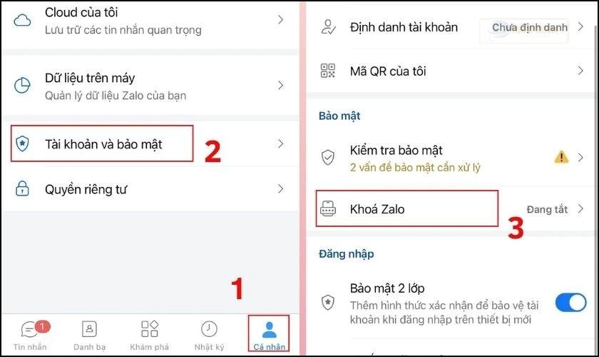 Thiết lập quyền riêng tư đặt mã khoá Zalo bước 1