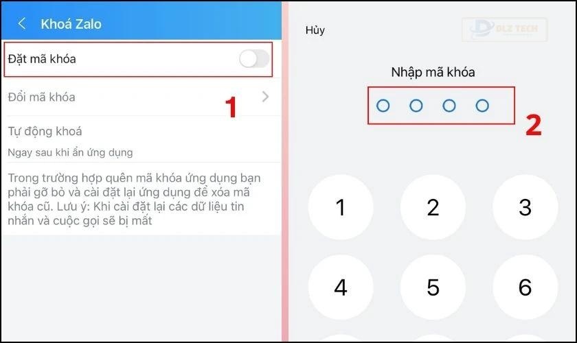 Thiết lập quyền riêng tư đặt mã khoá Zalo bước 2
