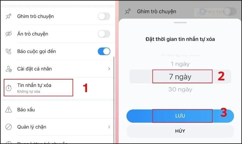 Thiết lập quyền riêng tư tự xoá tin nhắn bước 2