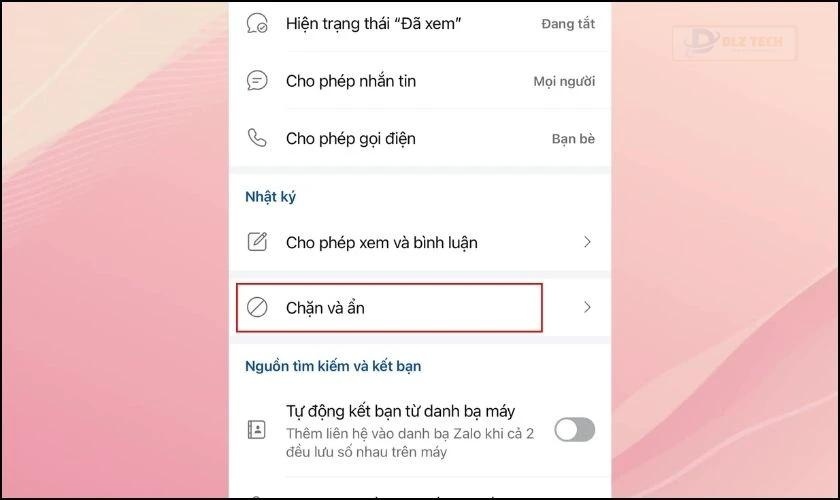 Thiết lập quyền riêng tư hiện hoặc ẩn nhật ký, khoảnh khắc bước 1