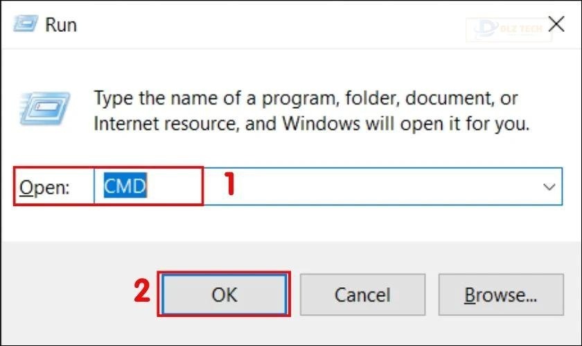 Tại mục Open nhập CMD, sau đó nhấn Enter hoặc OK