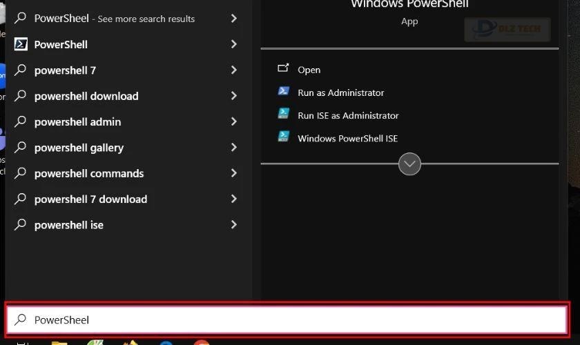 Mở cửa sổ Start, sau đó nhập PowerShell và nhấn Enter