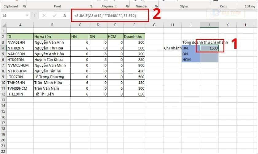 Cách tính tổng các ô không liền nhau trong Excel bằng hàm SUMIF
