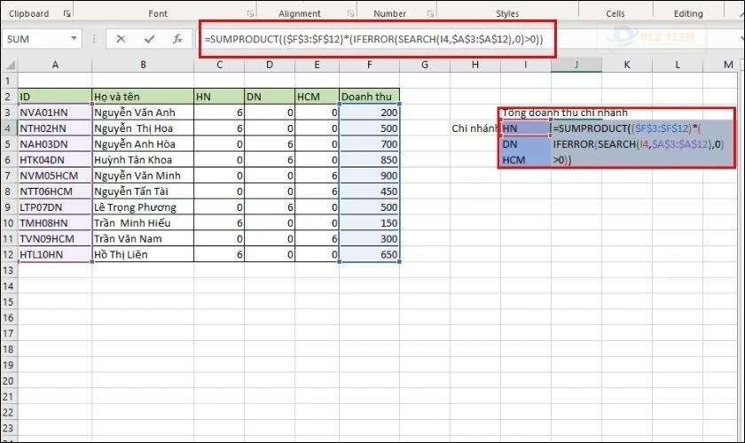 Cách tính tổng các ô không liền nhau bằng hàm SUMPRODUCT trong Excel