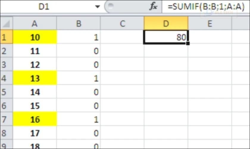 Tính tổng các ô xen kẽ bằng cách kết hợp nhiều hàm