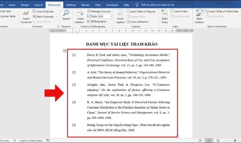 Hướng dẫn trình bày tiểu luận trong Word: Tài liệu tham khảo