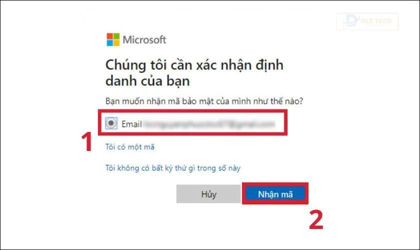 Chọn liên kết bạn muốn nhận mã xác nhận và click Nhận mã