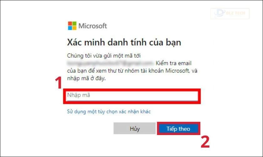 Nhập mã xác nhận vừa nhận và ấn Tiếp theo