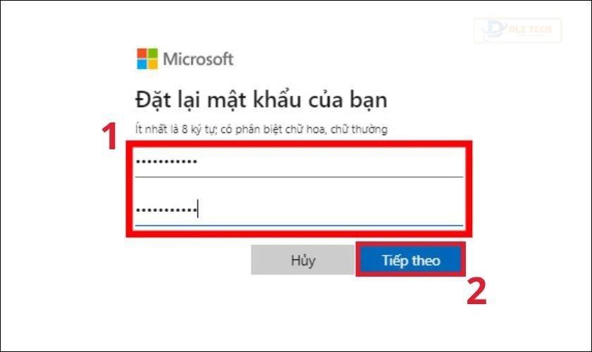 Đặt lại mật khẩu mới và nhấn Tiếp theo là hoàn tất
