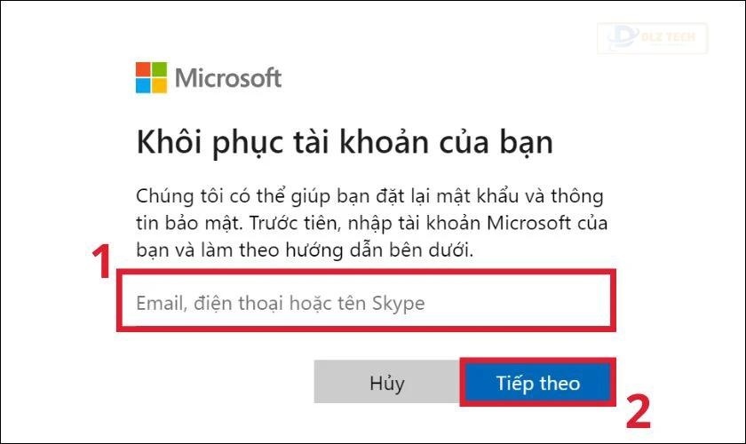 Nhập tài khoản đăng ký Outlook vào và nhấn Tiếp theo
