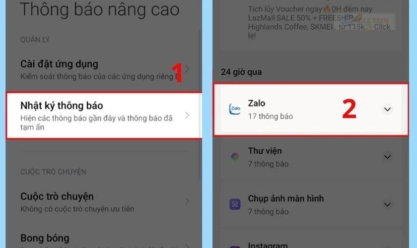 Truy cập vào Nhật ký thông báo