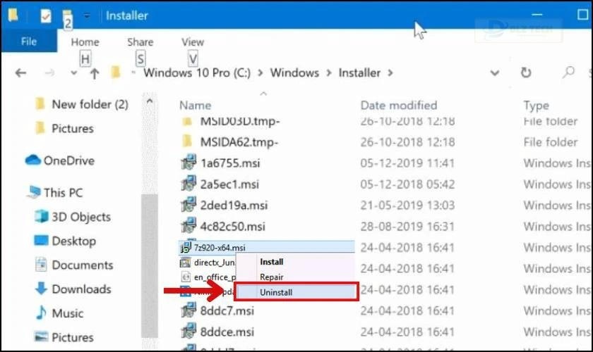Gỡ phần mềm qua file cài đặt MSI