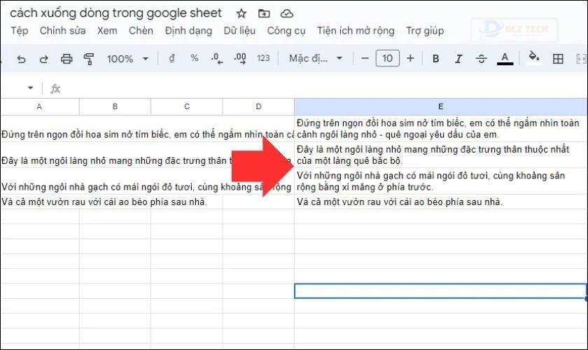 Lưu ý khi xuống dòng trong Google Sheets