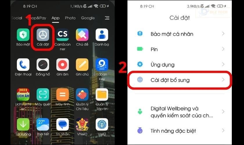 Vào Cài đặt và chọn Cài đặt bổ sung
