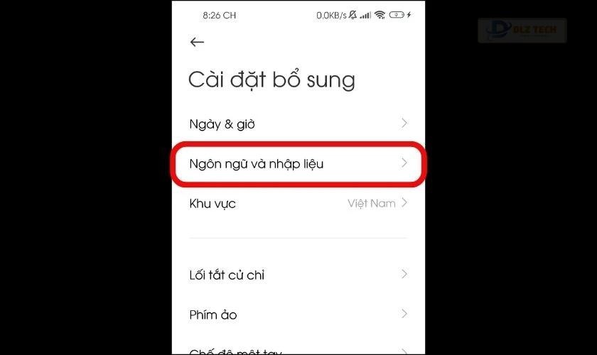 Chọn vào Ngôn ngữ và nhập liệu