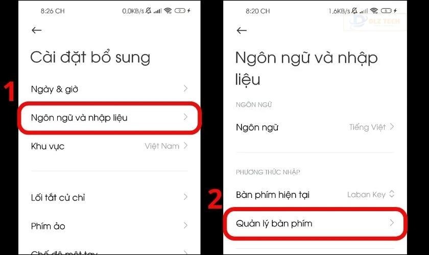 Chọn Quản lý bàn phím từ mục Ngôn ngữ và nhập liệu