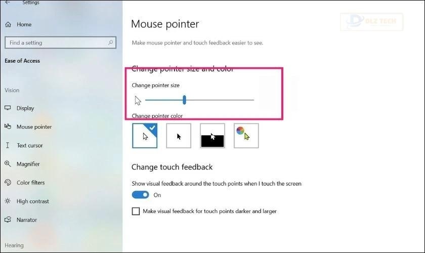 Thay đổi kích cỡ con trỏ chuột