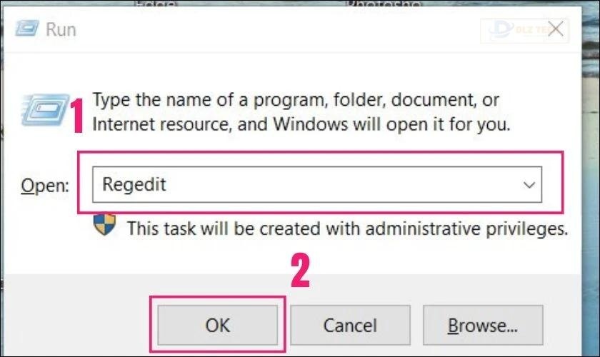 Gõ Regedit và chọn OK để mở Registry Editor
