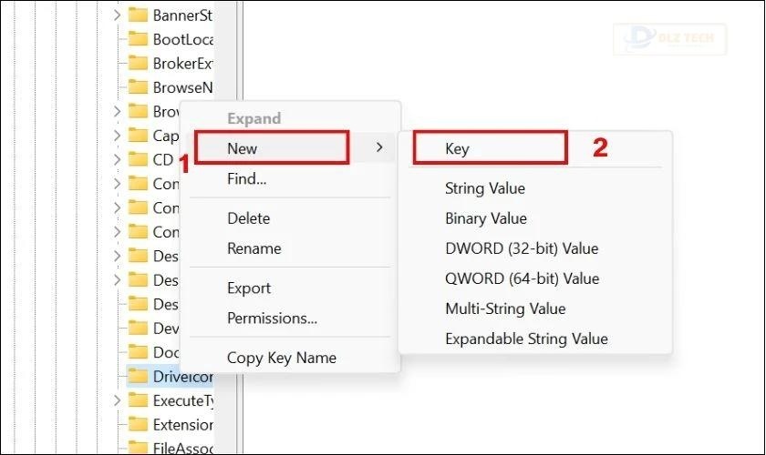 Kích chuột phải vào khóa DriveIcons ở khung bên trái, chọn New
