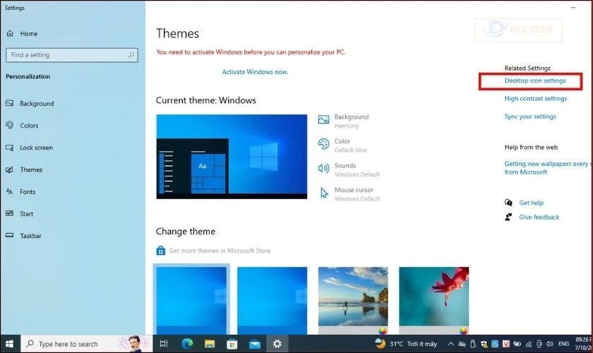 Tại giao diện Themes, tìm chọn Desktop icon settings