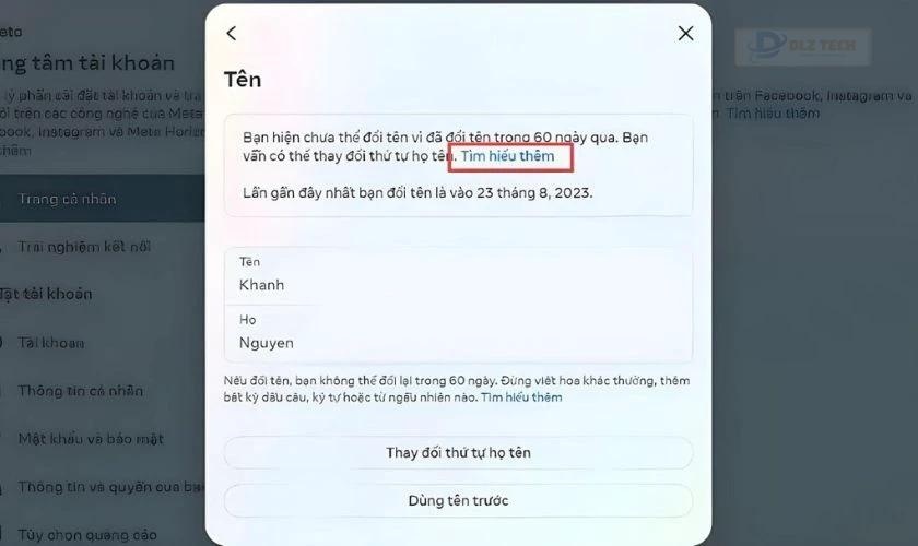 Nhấn vào mục Tên, sau đó chọn Tìm hiểu thêm
