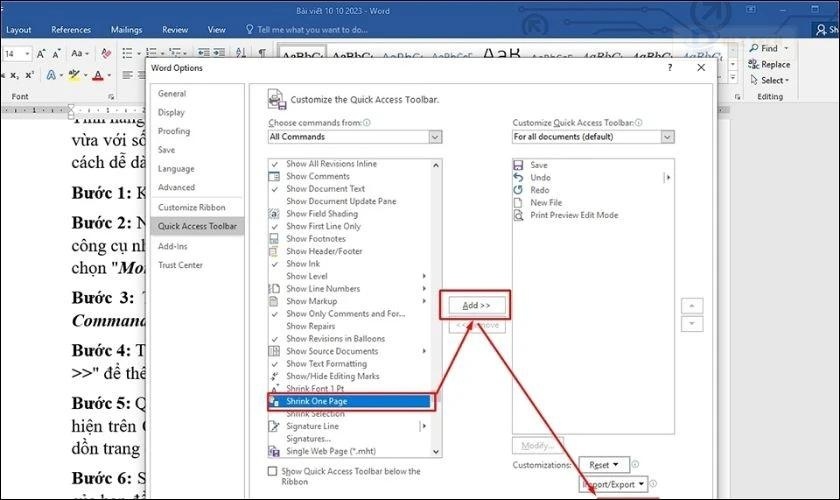 Hướng dẫn cách dồn trang trong Word bằng Shrink One Page