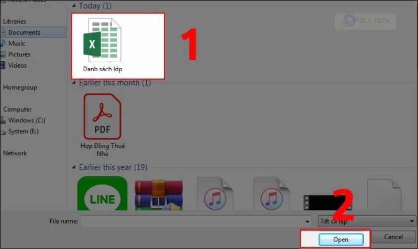 Bạn nhấn vào file Excel cần tải và chọn Open (Mở)