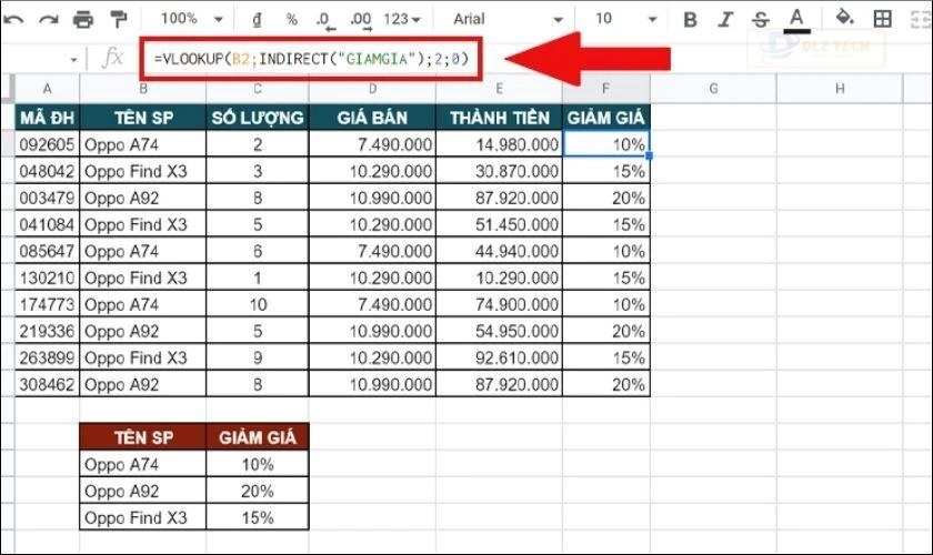 Sử dụng hàm INDIRECT trong VLOOKUP