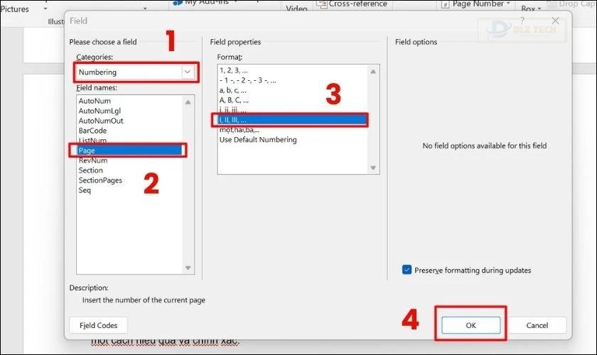 Cách ghi số La Mã trong Word bằng công cụ Page Number nhanh