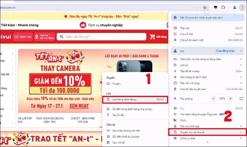 Cách lưu trang web làm lối tắt