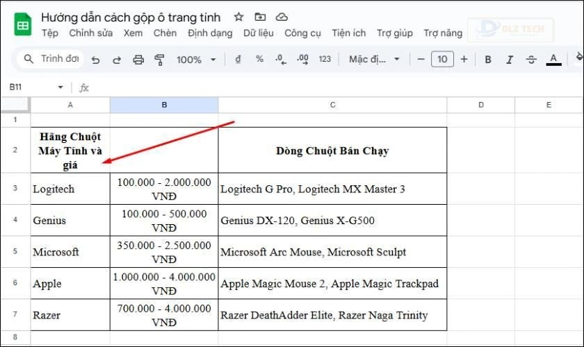 Cách hủy gộp ô trong Google Sheets nhanh